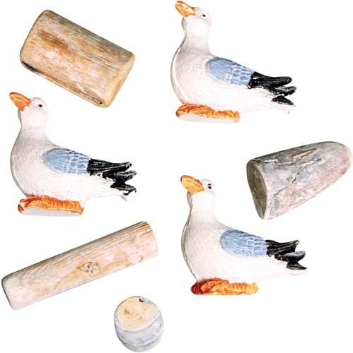 Meeuwen en Strooideeltjes Hout Polyresin Maritiem 1-4,5 cm