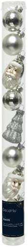 Kerstballen kerstfiguren Glas Zilver 3-6 cm koker 9 stuks