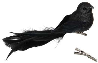 Glittervogels met clip Zwart 16x4 cm pak 4 stuks