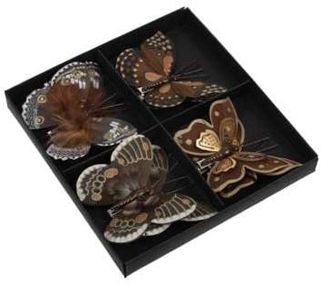 Vlinders Bruin tinten met clip 8 cm pak 8 stuks