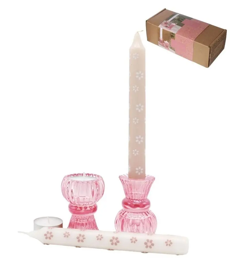 With Love Seasons Giftbox Duo Candle Pink Flower kaarsen in kandelaars