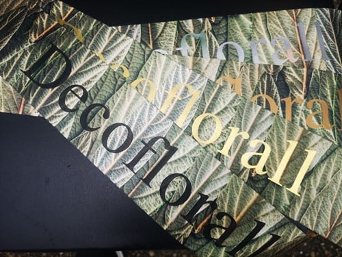 Bedrukt lint Greenleaf Viburnum met Mat Gouden opdruk 70 mm 80 cm