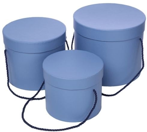 Bloemendoos Set van 3 luxe rond Zacht Blauw met hengsel flowerbox cadeau doos