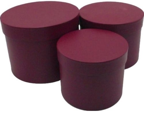 Bloemendoos Set van 3 rond Burgundy Bordeaux rood flowerbox cadeau doos