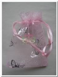 Cadeauzakje giftbag Organza Butterfly Rose Zilver 7x9 cm