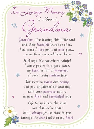 Rouwkaart herdenkingskaart ILM of a Special Grandma 16.5 x 12 cm 
