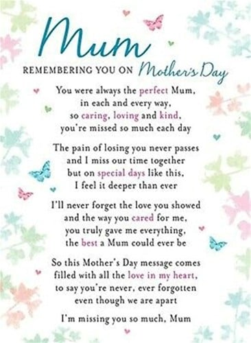 Rouwkaart herdenkingskaart On Mothers Day 16.5 x 12 cm 