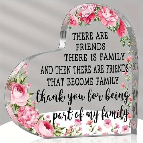 Hart van Epoxy met Bloemen There are friends, there is family 10*1 cm Persoonlijk aandenken