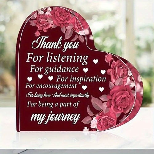 Hart van Epoxy Rood met Bloemen Thank you for listning, for guidance.. 10*1 cm Persoonlijk aandenken