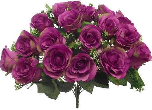 Rouwboeket Zijden Roos Purple Grote Rozen met gips 40 cm
