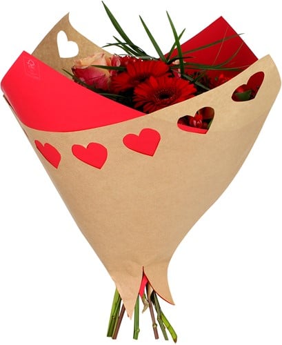 Boeketverpakking Oblique 45 gr kraft Open Heart Rood 35 x 35 cm pak 25 stuks