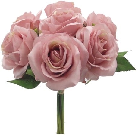 Budget Boeket Handgebonden Open Rose Bundle Vintage Pink Zijden Roos 25 cm