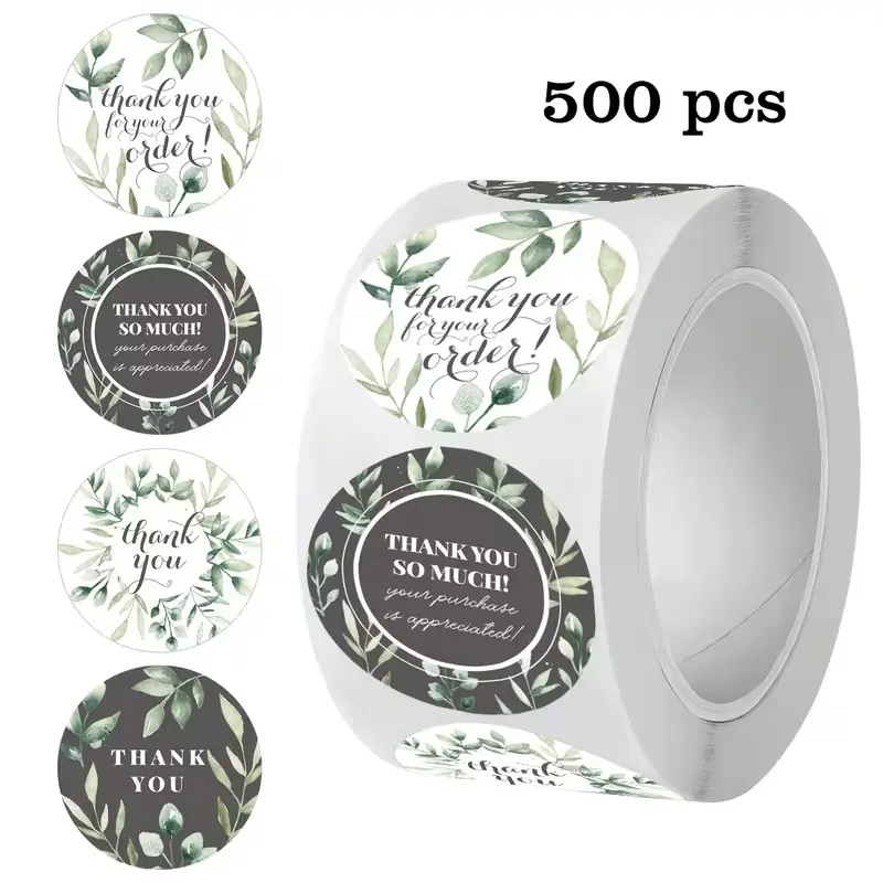 Sluitstickers Thank you Botanisch rond etiket rol 500 labels