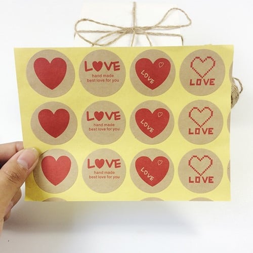 Stickers Kraft love rood hart etiket 10 labels