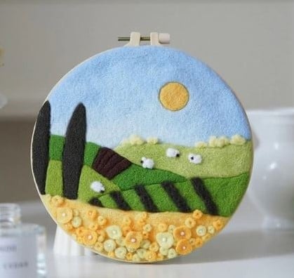 DIYpakket Schilderen met vilt Landschap met schaapjes ook geschikt voor starters set incl kunststof ring 