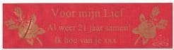 [A-006921] Bedrukt lint Love met rozen Rood met Zilveren opdruk 45 mm 50 cm