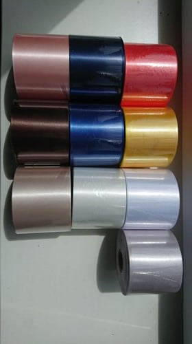 [A-017382] Bedrukt lint Zalm metallic met Gouden opdruk 45 mm 50 cm