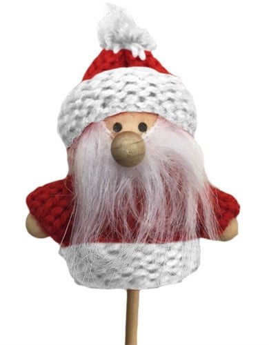 [A-014393] Bijsteker Kerstman Santa Claus Rood Wit 6.5 cm +10 cm stok pak 10 stuks