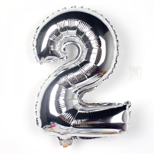[A-016957] Folieballon met stok Cijfer 1 Zilver 34 cm