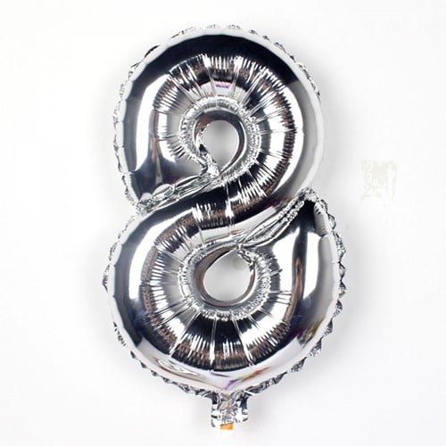 [A-016961] Folieballon met stok Cijfer 7 Zilver 34 cm