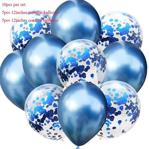 [A-019106] Ballonnen gemengd Blauw met confetti verjaardagsfeestje babyshower