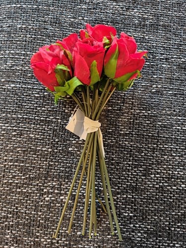 [A-025654] Valentijnboeketje Zijden Roos Warmrood 25 cm 14 stuks Bundel