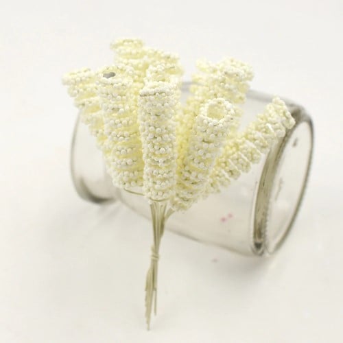 [A-022437] Foam Curly Stamen Bacca Pick Creme 12 stuks