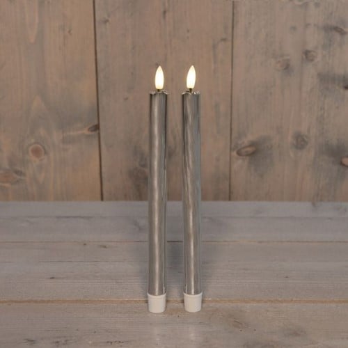 [A-027232] LEDkaars 3D Flame Candle Zilver Anna's Collection D 2,5 H 23 cm 2 stuks