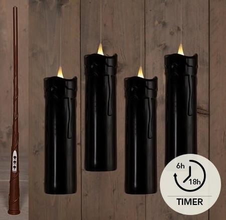 [A-027536] LEDkaars Floating Candle Magic Zwart Anna's Collection met timer Drip set inclusief toverstaf draad en haken 18x5 cm 4 stuks