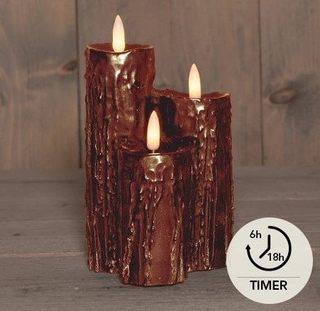[A-027540] LEDkaars Druipkaars Brons Wax 3D Flame Anna's Collection met timer 16,5x11 cm per stuk