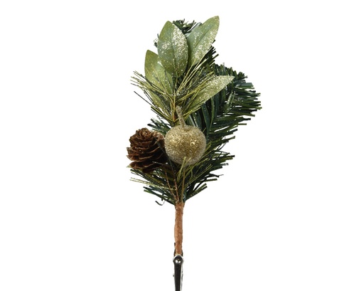 [A-027658] Kersthanger Winters Groen met Clip Groen Goud 22 cm Per Stuk