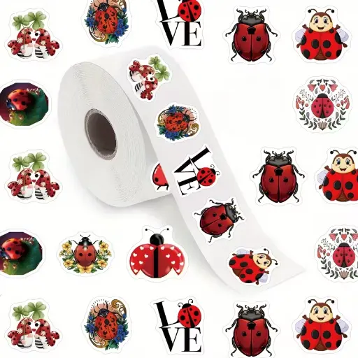 [A-027859] Sluitstickers Lieveheersbeestje rond etiket 2,5 cm rol 500 labels   