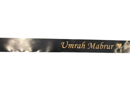 [A-028101] Hadj en Umrah Boeket hanglint met eigen Matgouden opdruk Zwart 45 mm x 50 cm